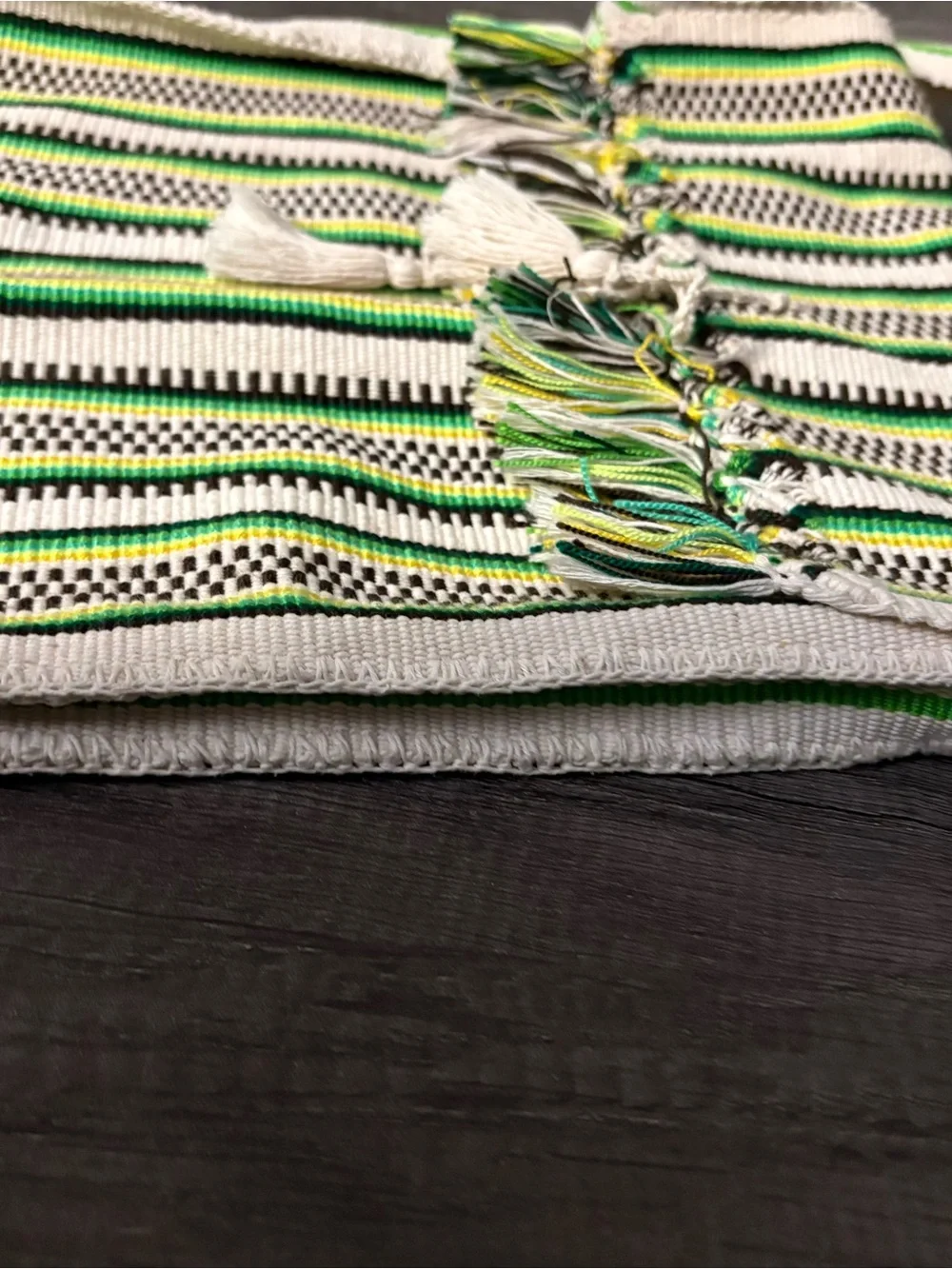 Boho Striped Fringe Crossbody Bag in Green and Cream-NWOT